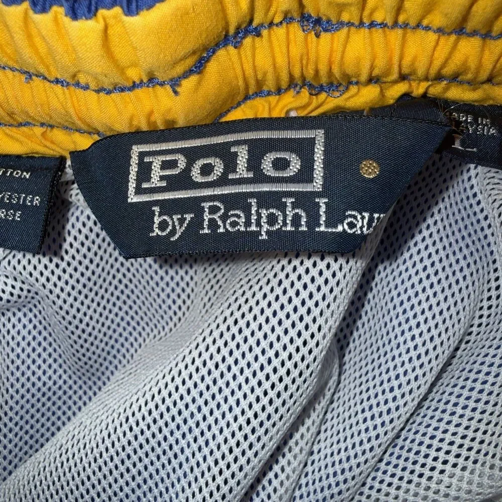 Vintage POLO Ralph Lauren Swim Trunks Men's L Large Blue Yellow Pony Mesh Lined